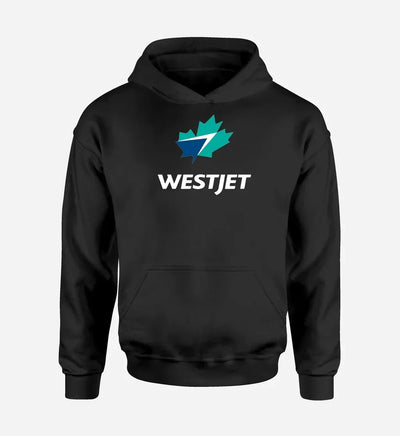WestJet Airlines logo printed on black hoodie