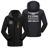 Thumbnail for Flying One Ball aviation design printed on heavyweight insulated shell with snow cuffs thick ski jacket.