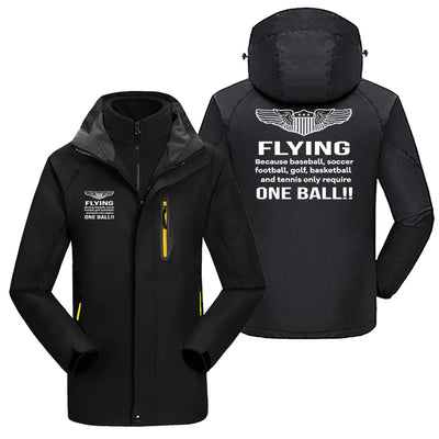 Flying One Ball aviation design printed on heavyweight insulated shell with snow cuffs thick ski jacket.