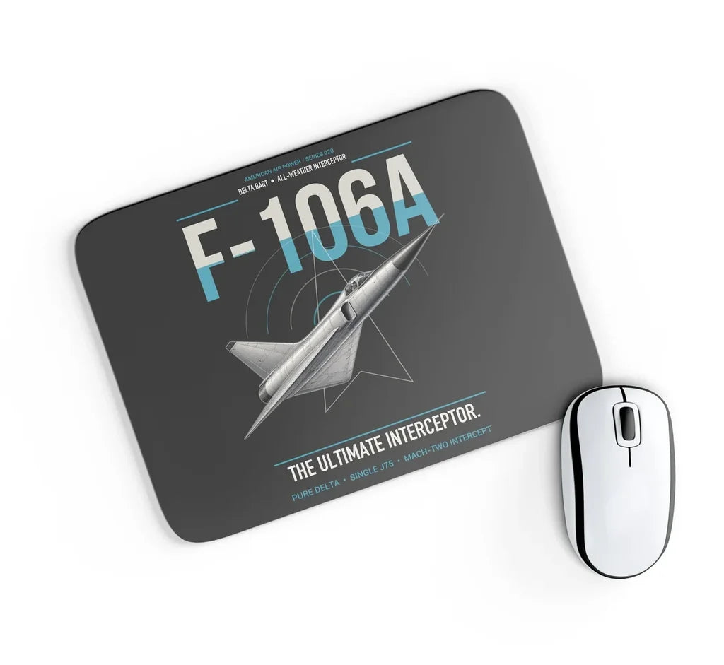F-106A Delta Dart design on black rectangle mouse pad