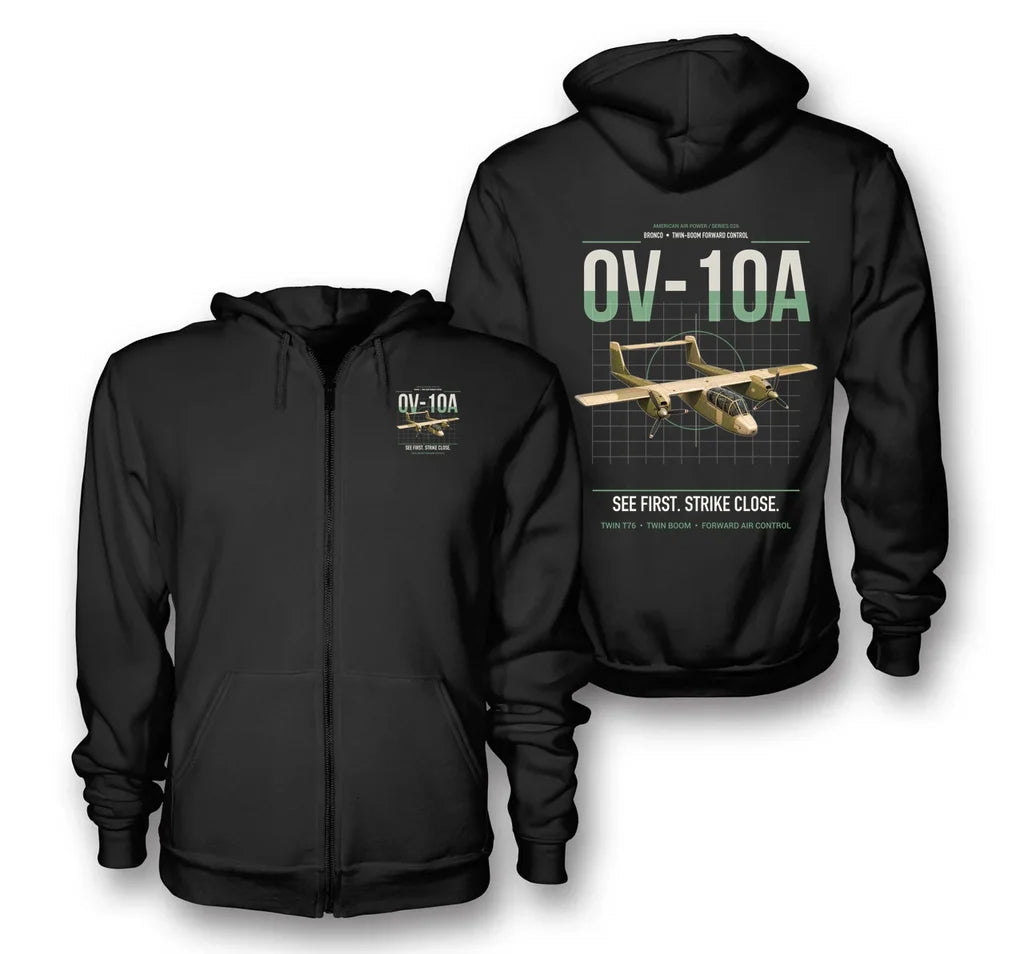 OV-10A Bronco design on black premium zipped hoodie