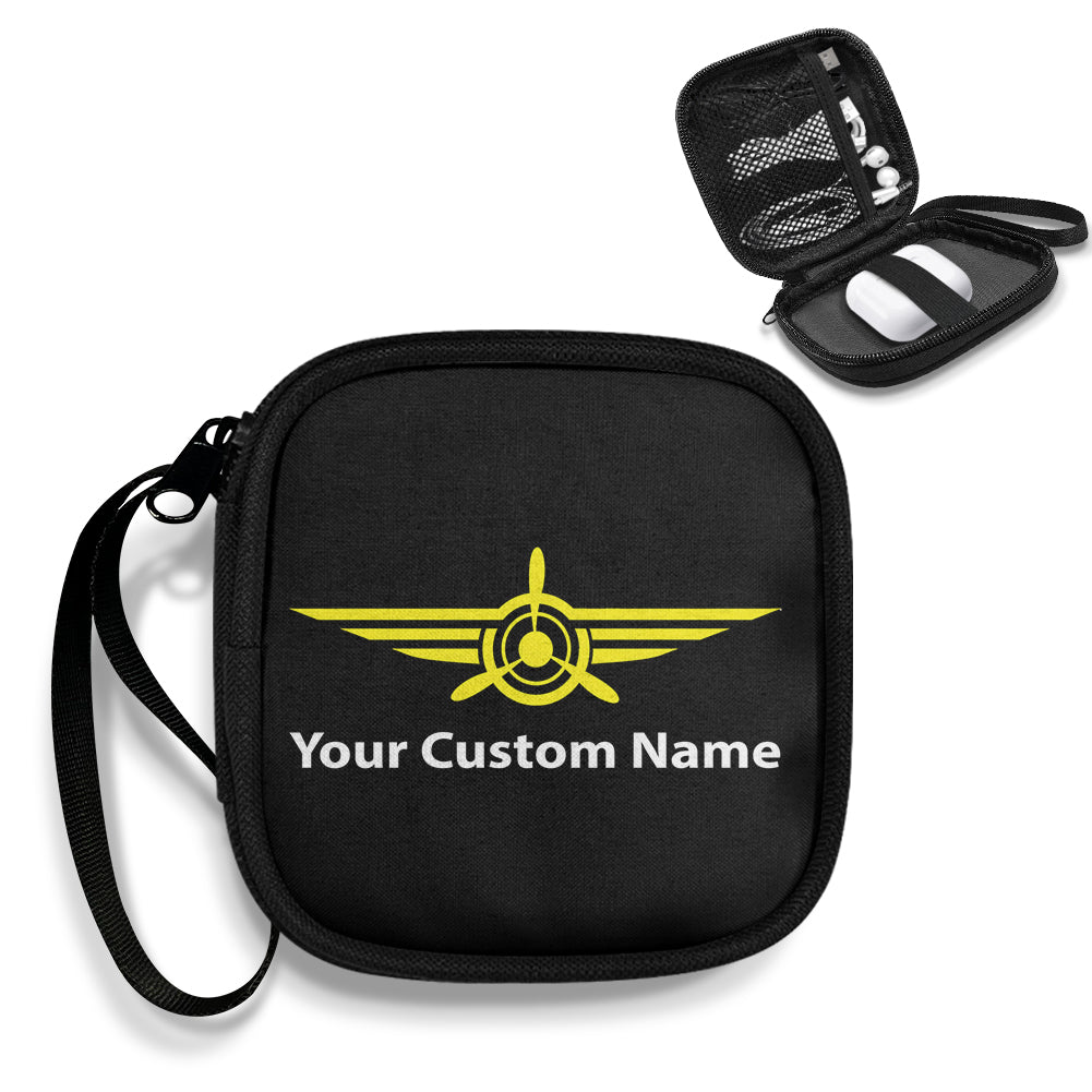Custom Name (Badge 3) Portable aviation print portable headphone bag, padded polyester.