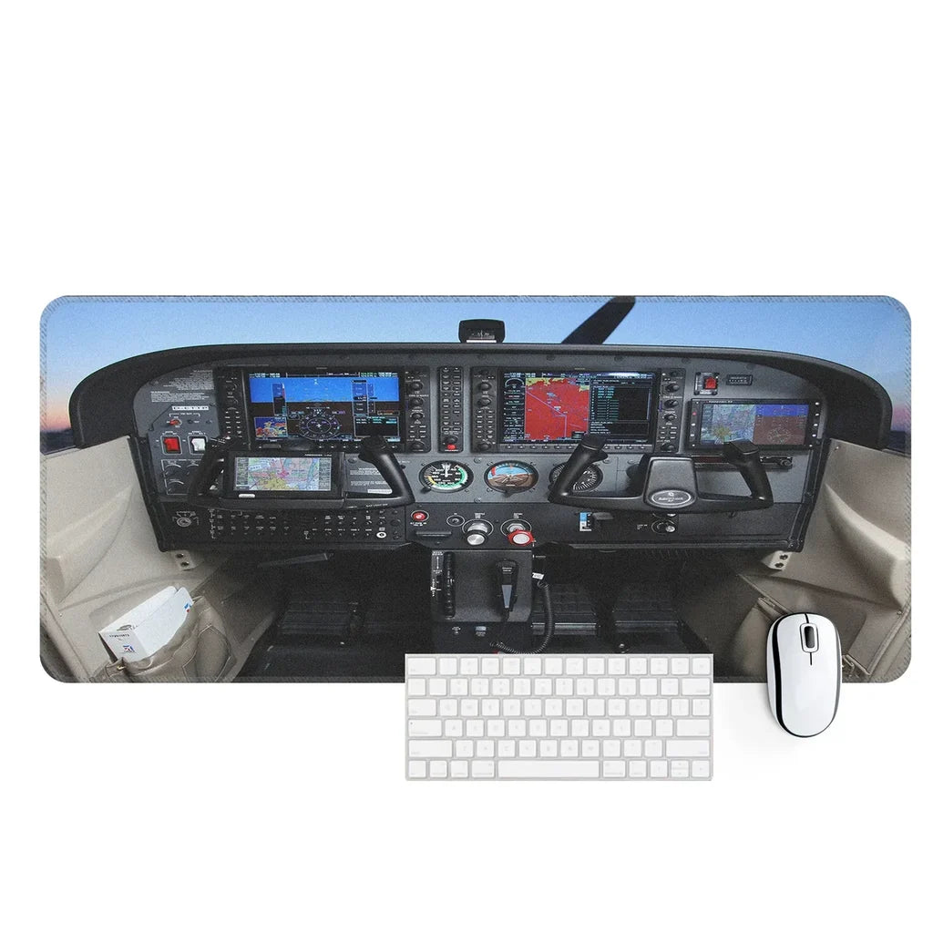 Cessna 172 Cockpit aviation design on premium leather or neoprene desk mat.