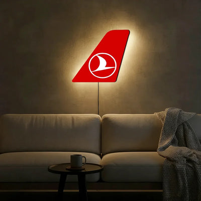 Turkish Airlines aviation design on durable metal with LED aircraft tail wall art.