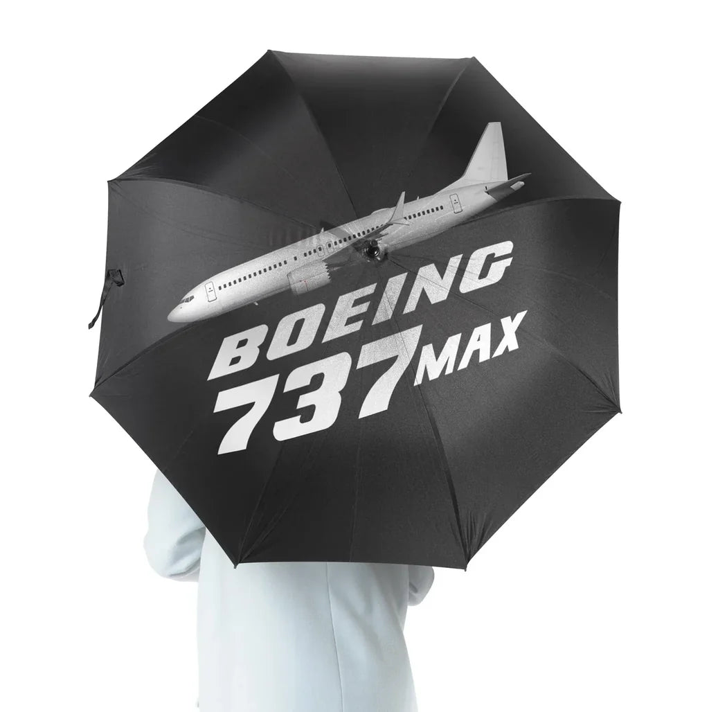 The Boeing 737Max aviation design on windproof polyester umbrella.