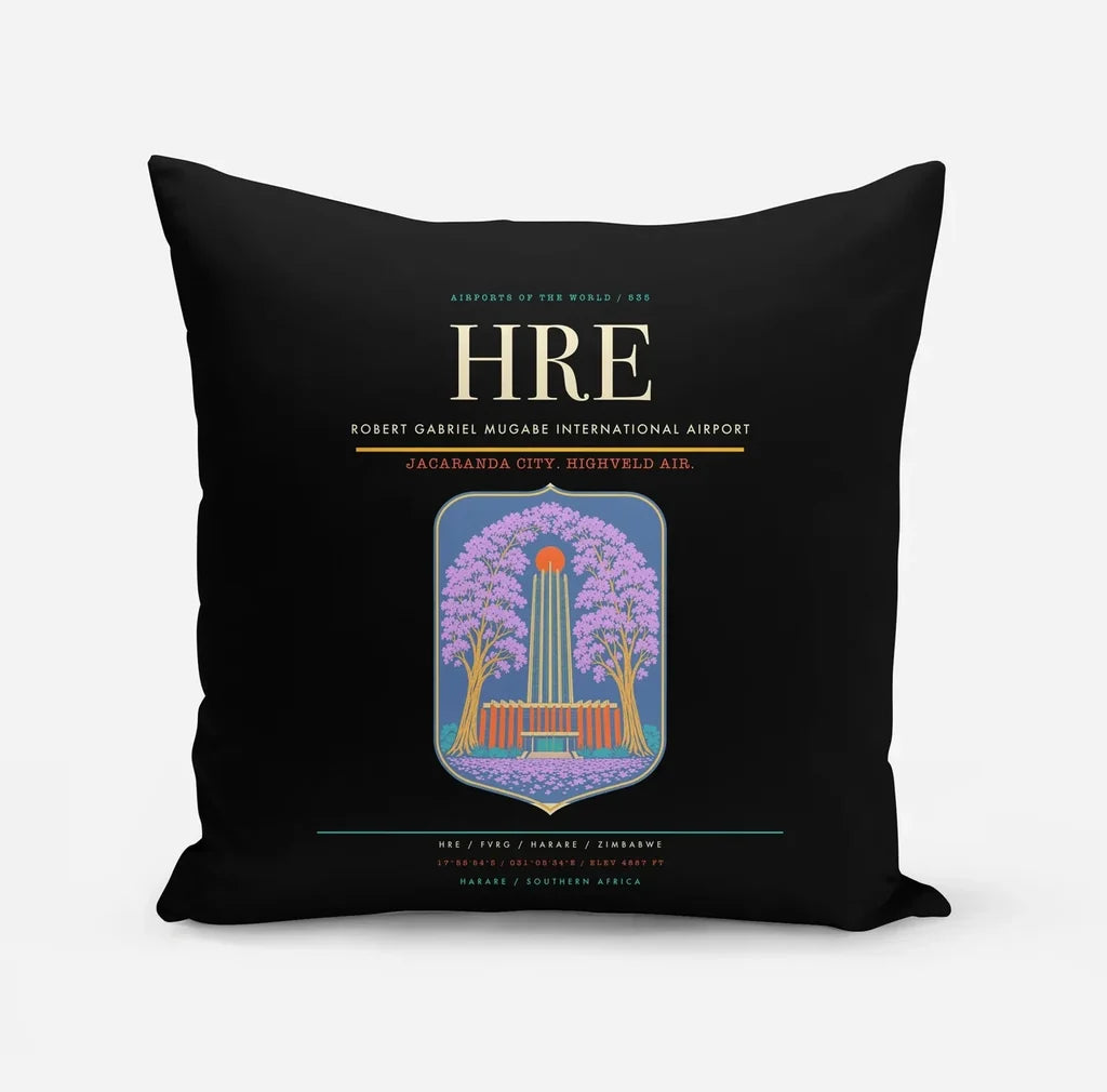 Robert Gabriel Mugabe International Airport (HRE) design on black pillow