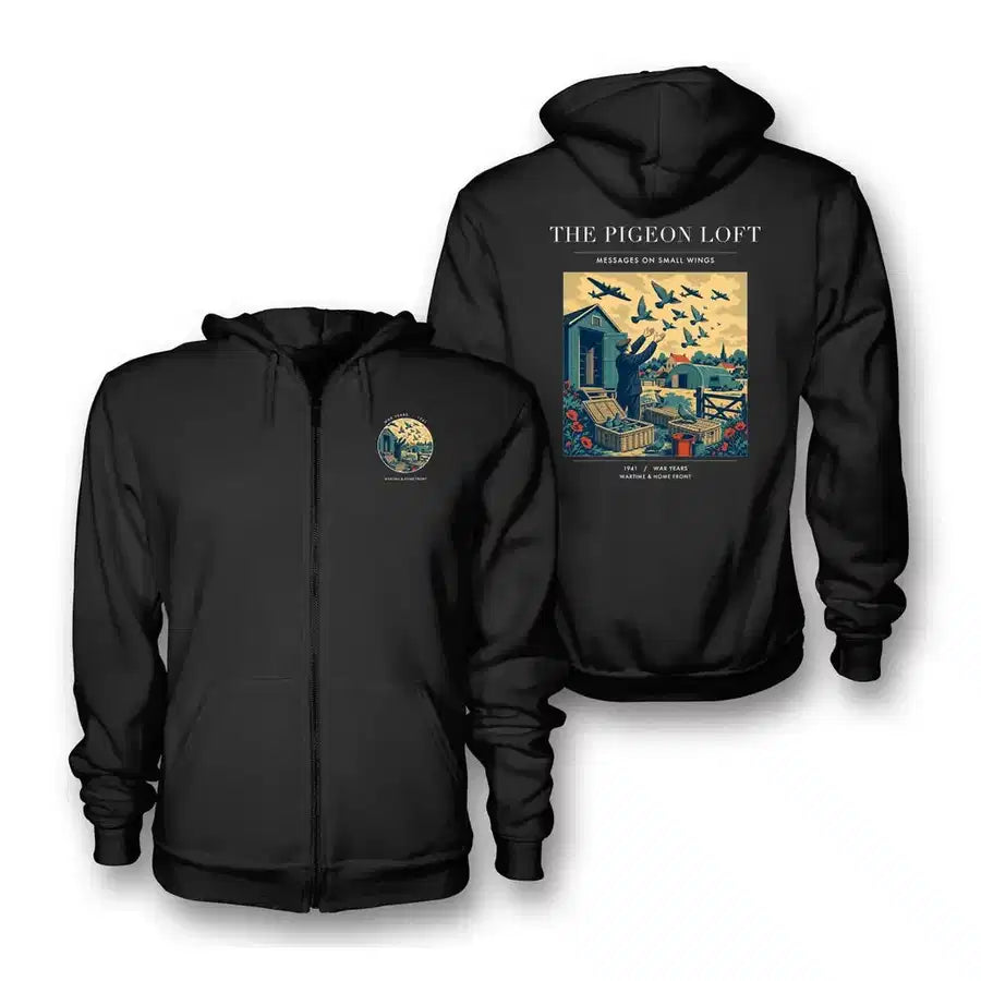 VINTAGE G4526 - The Pigeon Loft - Premium Zipped Hoodie design on black
