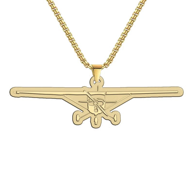 Cessna 172 Silhouette aviation hollow necklace, polished metal body with engraved detail.