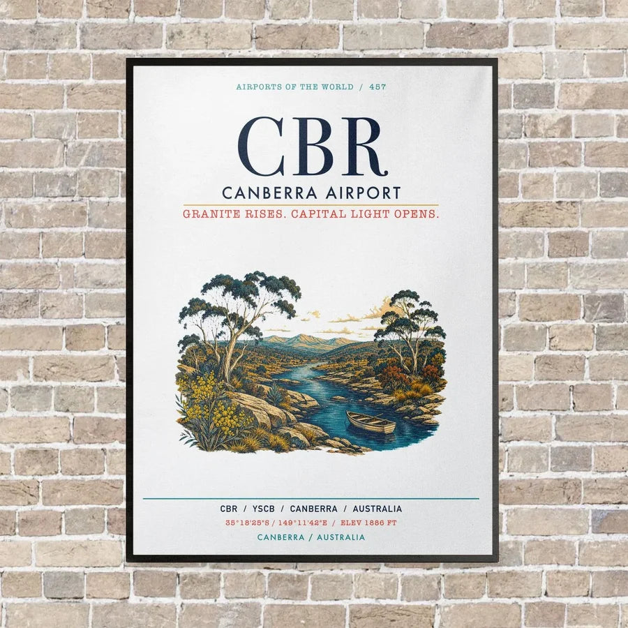 Canberra Airport CBR vertical canvas print - framed - white background