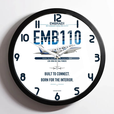 Embraer EMB 110 Bandeirante design on white framed wall clock