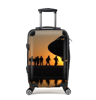 Band of Brothers Theme Soldiers Cabin Size aviation design luggage, durable shell construction.