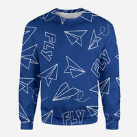 Thumbnail for Paper Airplane & Fly (Blue) aviation design printed on soft cotton blend 3D sweatshirt.