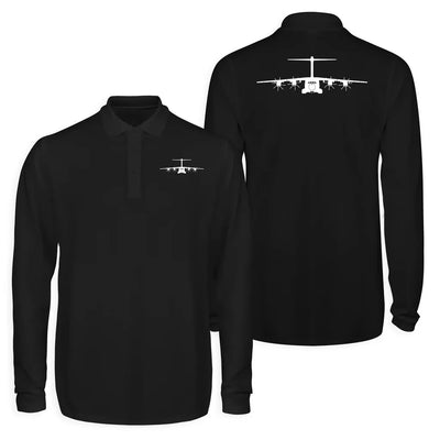 Airbus A400M Silhouette Long Sleeve Polo T-Shirts (Double-Side) aviation design printed on soft cotton long-sleeve double-sid.