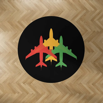 Colourful 3 Airplanes Carpet & Floor Mats (Round) aviation design on durable carpet pile with non-slip backing round carpet f.