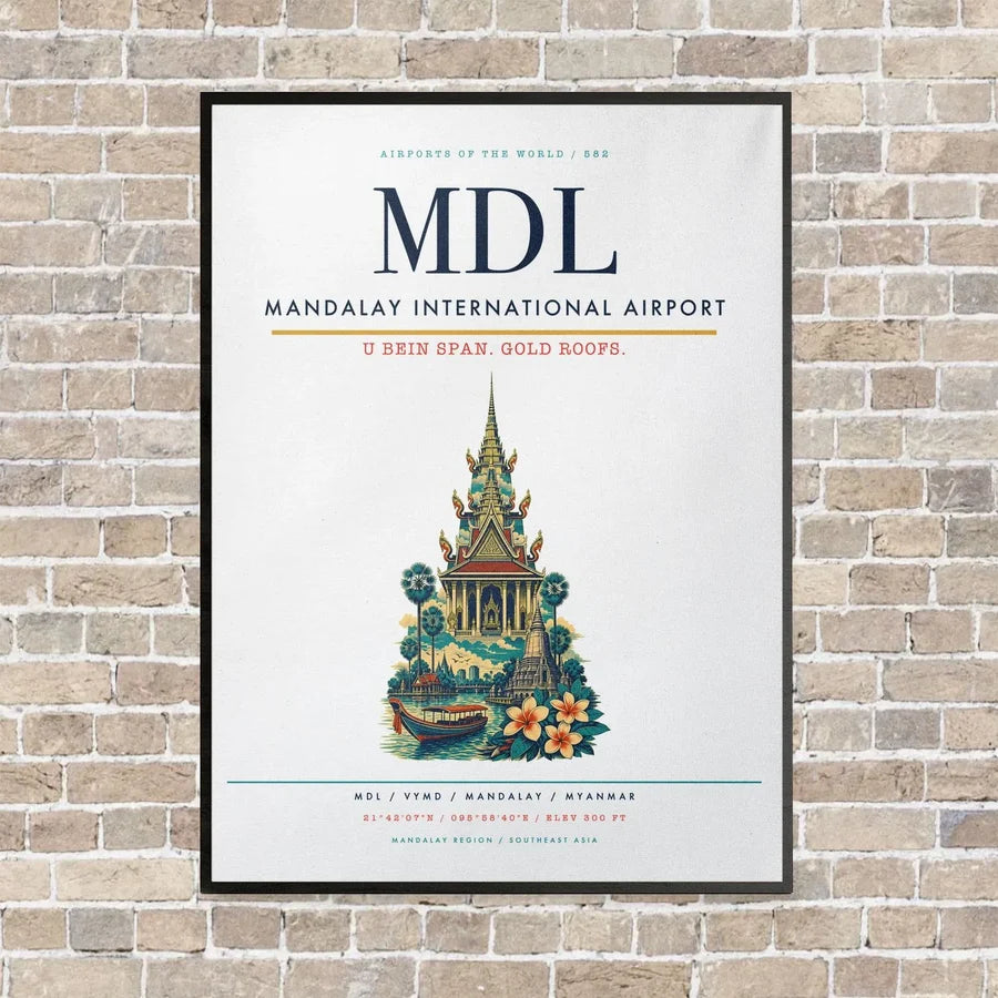 Mandalay International Airport MDL vertical canvas print - framed - white background