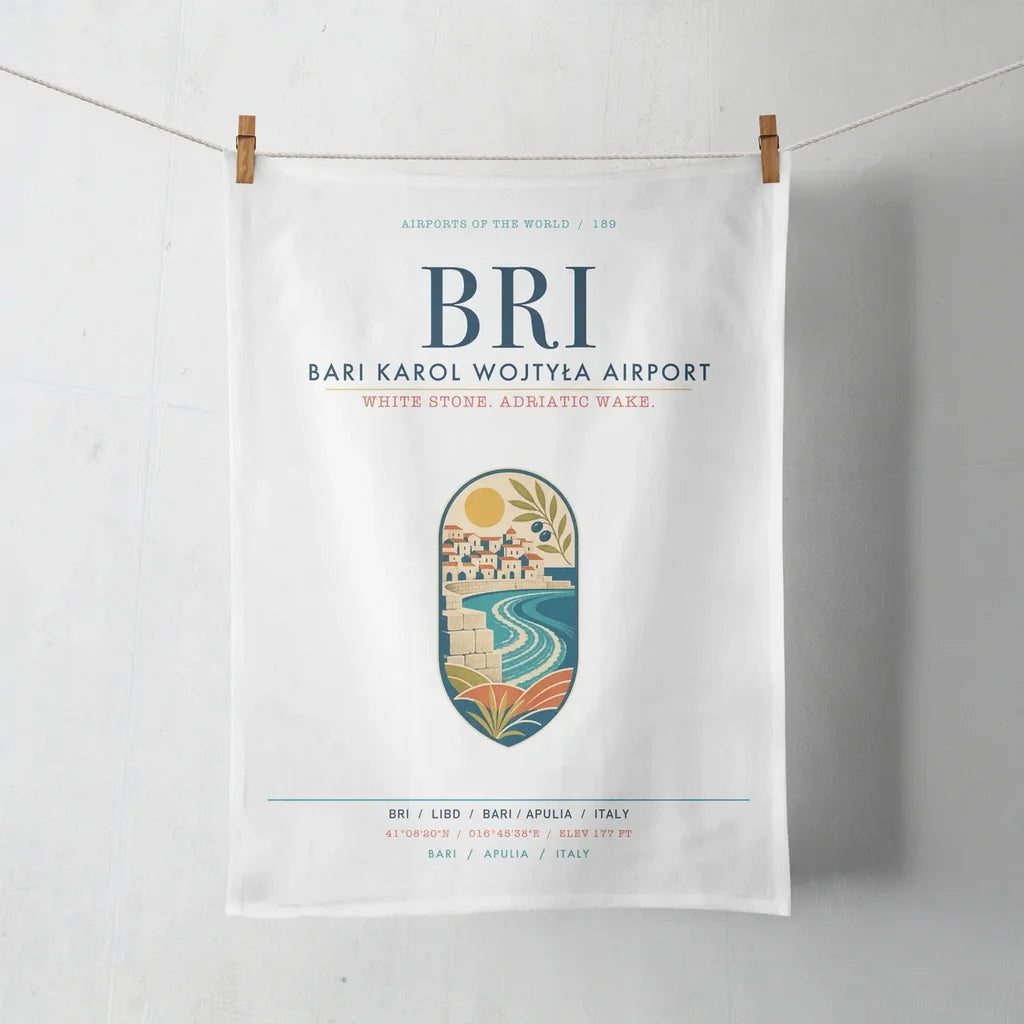Bari Karol Wojtyła Airport (BRI) design on white towel