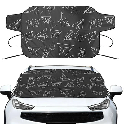 Paper Airplane & Fly (Gray) Car aviation design on car windshield cover.