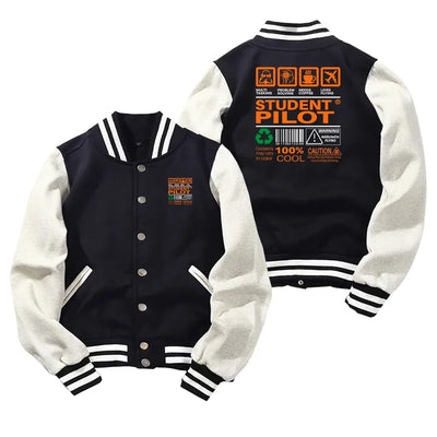 Student Pilot Label Baseball Style aviation design printed on two-tone shell with ribbed cuffs baseball jacket.