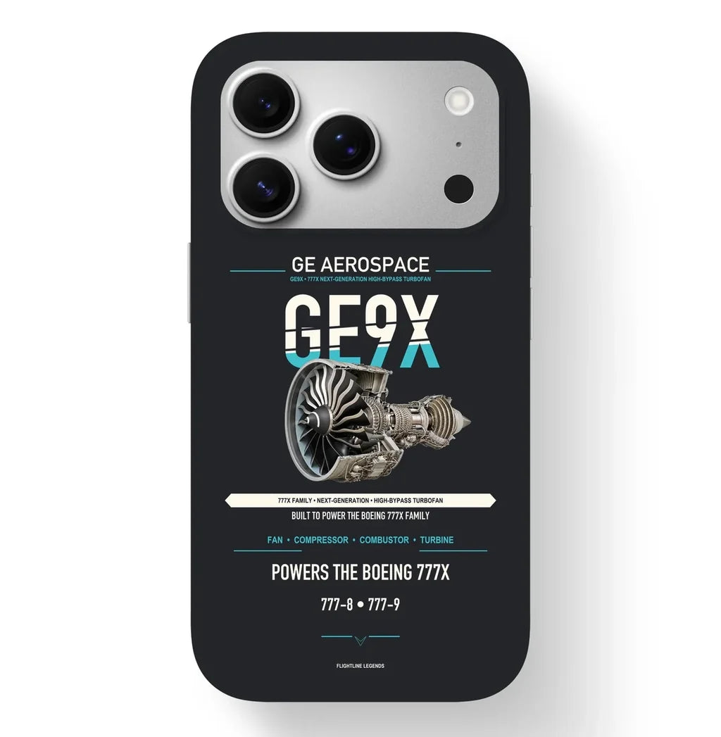 GE9X Case design on black iphone case