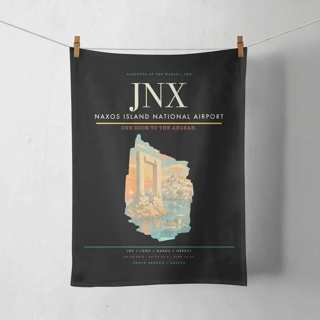 Naxos Island National Airport (JNX) design on black towel