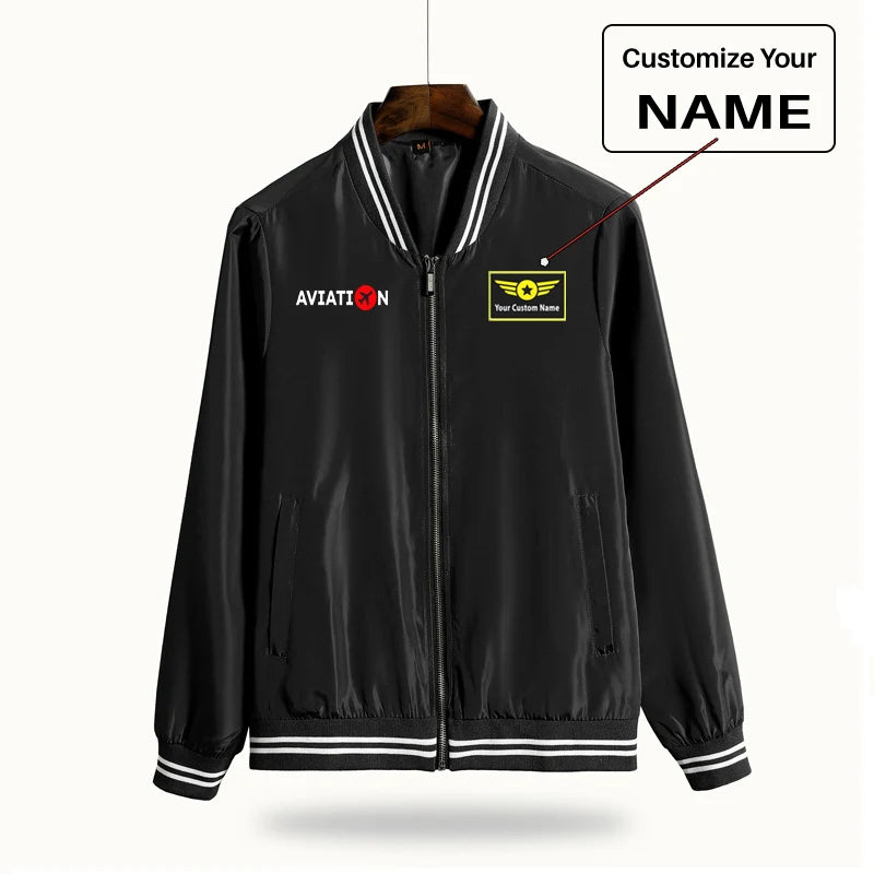 Aviation design printed on lightweight shell with windproof finish thin spring jacket.