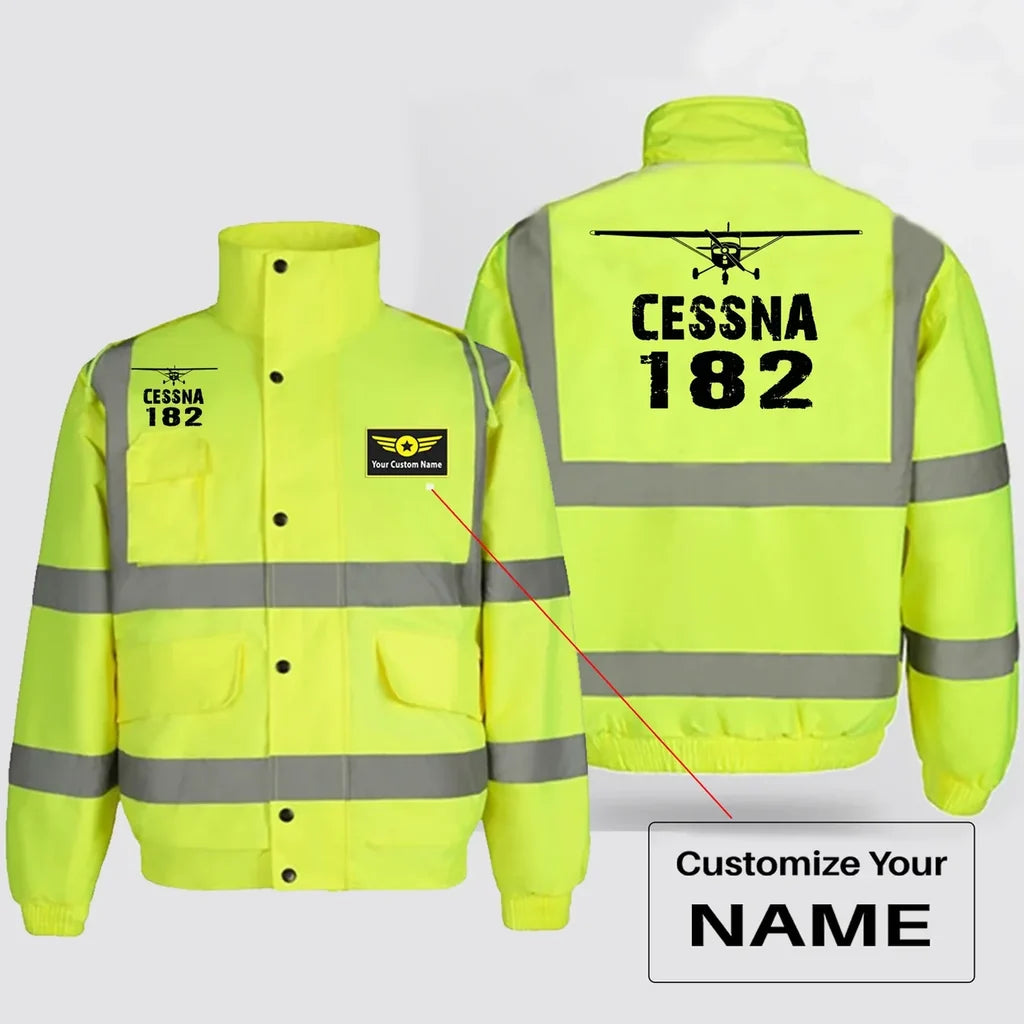 Cessna 182 & Plane aviation design printed on insulated shell with high-visibility reflective panels reflective winter jacket.