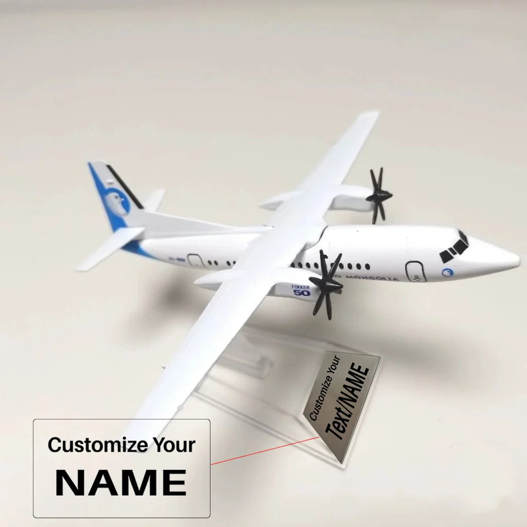 Side view of Mongolian Airlines FK50 die-cast scale model airplane.