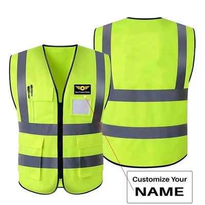 Custom Name (Special Badge) aviation design printed on high-visibility reflective fabric reflective vest.