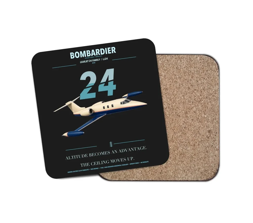 Bombardier Learjet 24 design on black 1 piece coaster