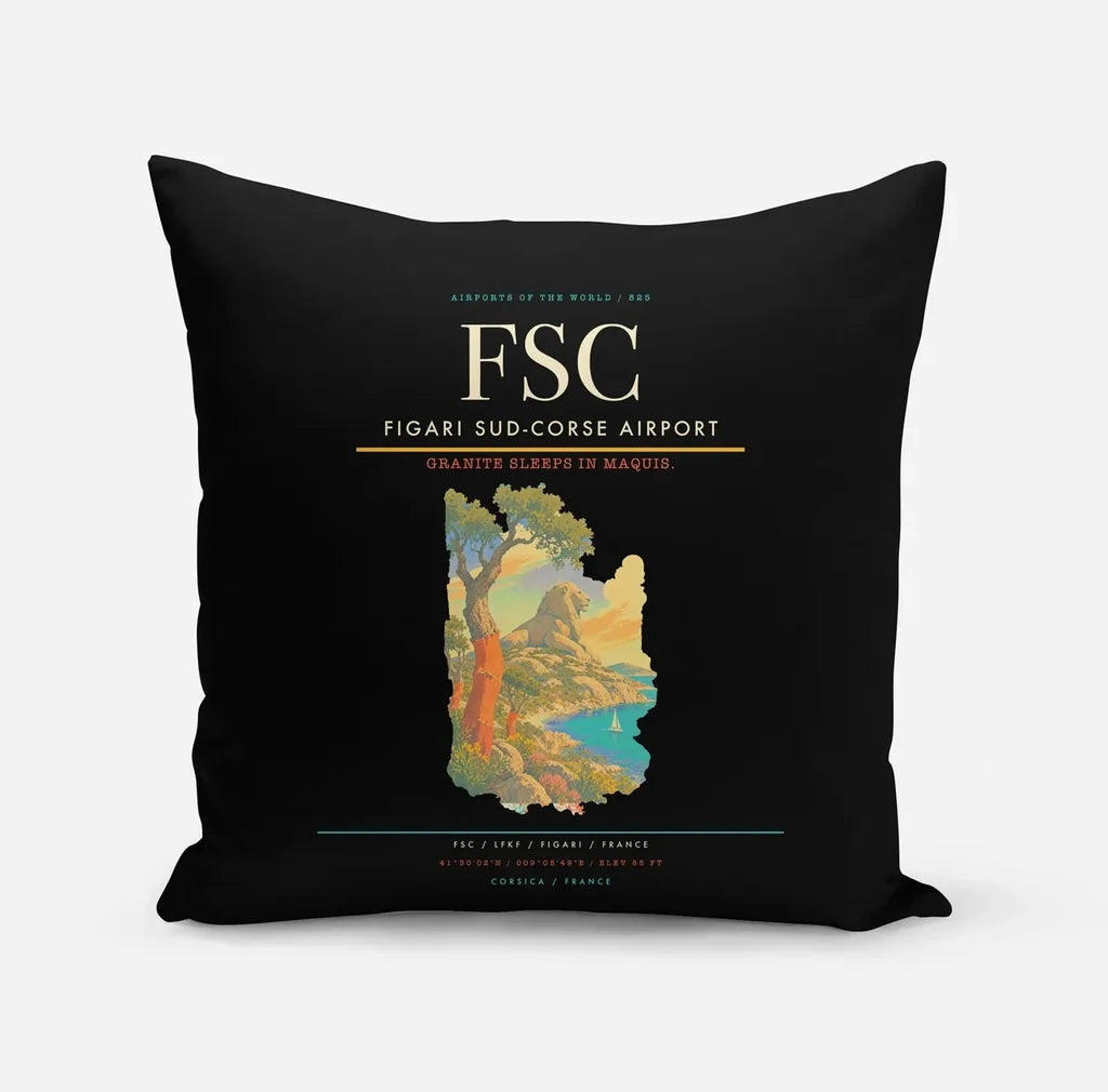 Figari Sud-Corse Airport (FSC) design on black pillow