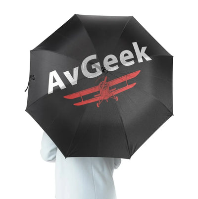 Avgeek aviation design on windproof polyester umbrella.