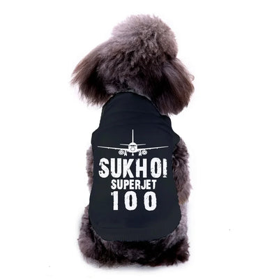 Pet vest with Sukhoi Superjet 100 & Plane Dog Pet aviation design, quilted insulated panel.