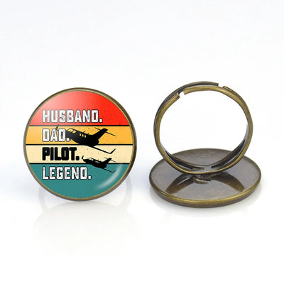 Husband & Dad & Pilot & Legend aviation ring in stainless steel.
