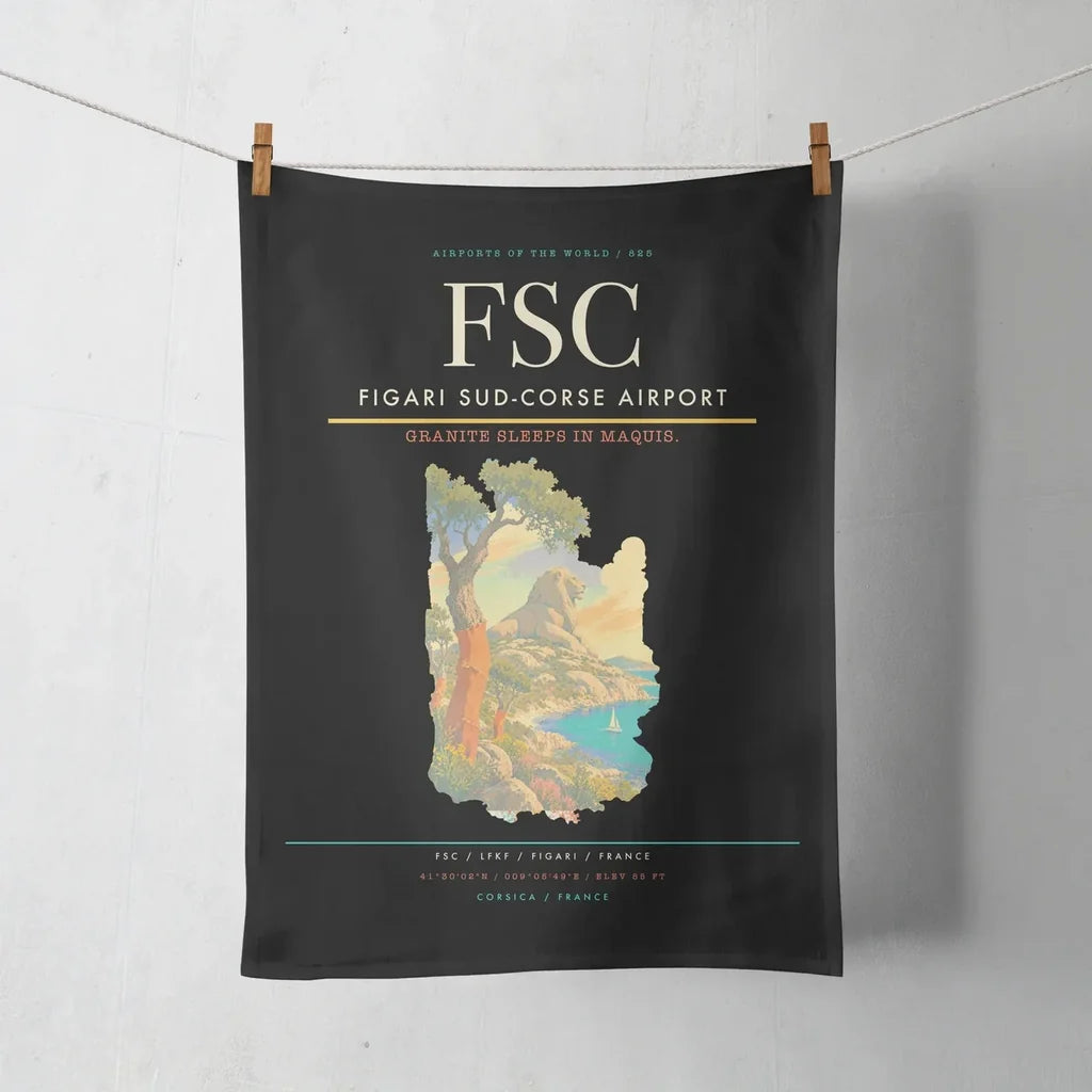 Figari Sud-Corse Airport (FSC) design on black towel