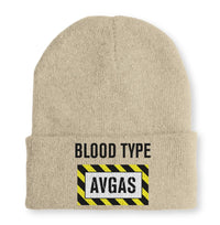 Thumbnail for Blood Type AVGAS Embroidered aviation embroidery on soft knit fabric beanie.