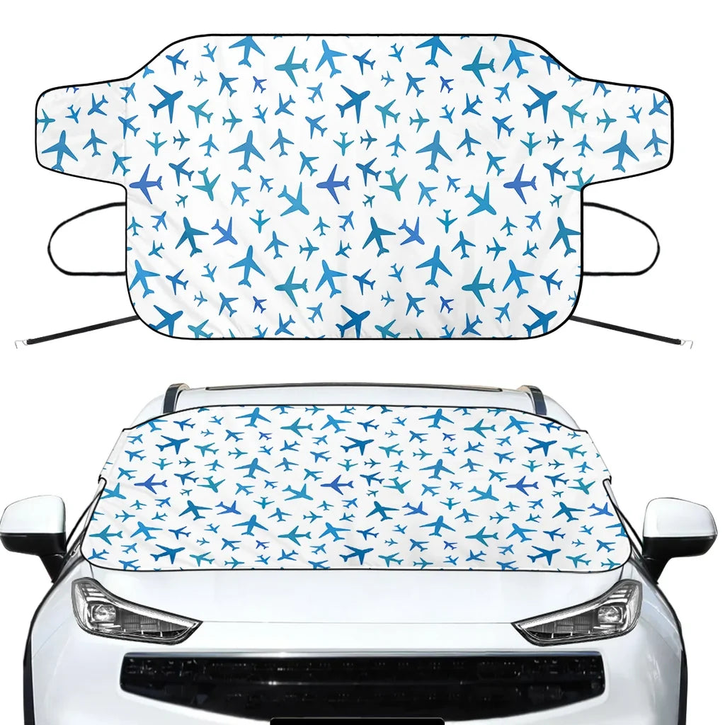 Many Airplanes White Car aviation design on car windshield cover.
