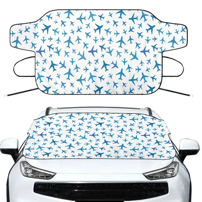 Many Airplanes White Car aviation design on car windshield cover.