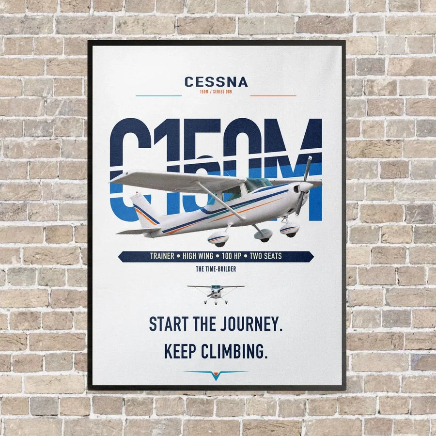 Cessna 150M vertical canvas print - framed - white background