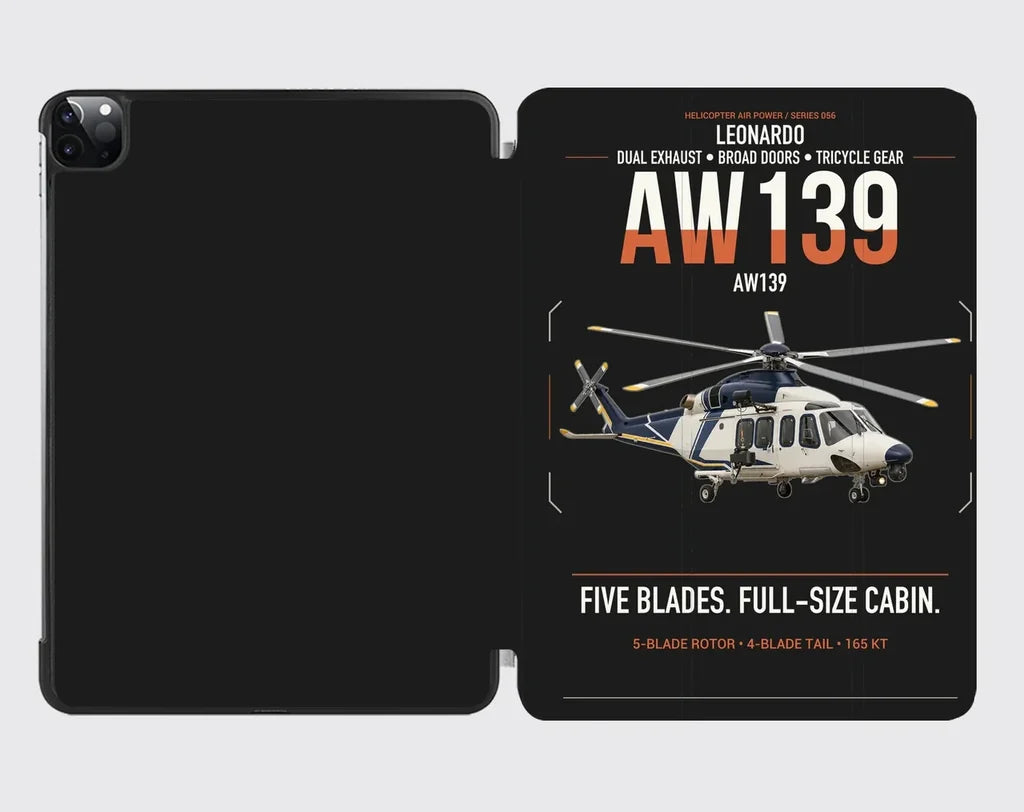 Leonardo AW139 design on black ipad tablet case