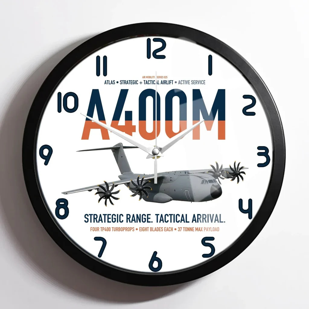 Airbus A400M Atlas design on white framed wall clock