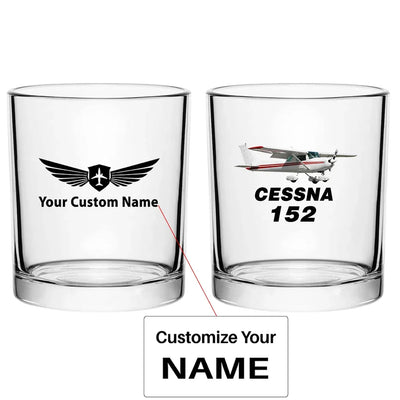 The Cessna 152 aviation design on whiskey glass, special-edition crystal cut.
