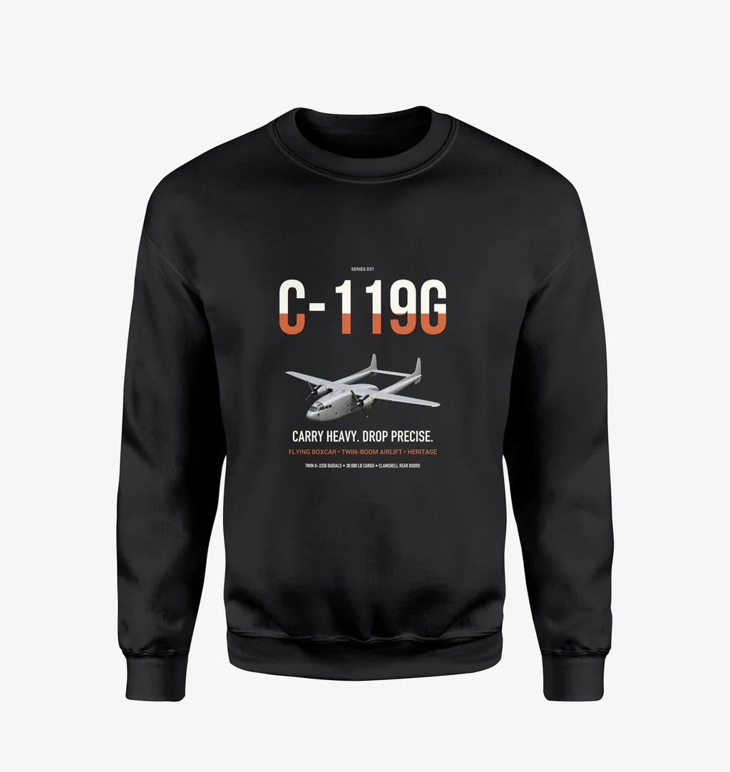 C-119G Flying Boxcar design on black sweatshirt