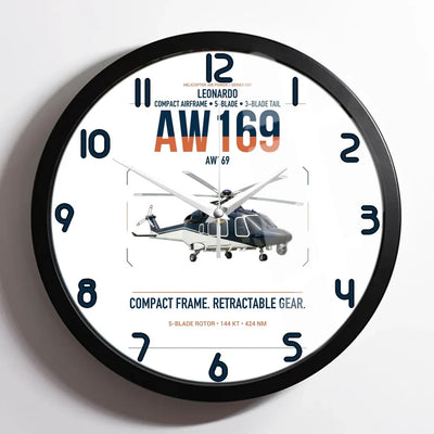 Leonardo AW169 design on white framed wall clock
