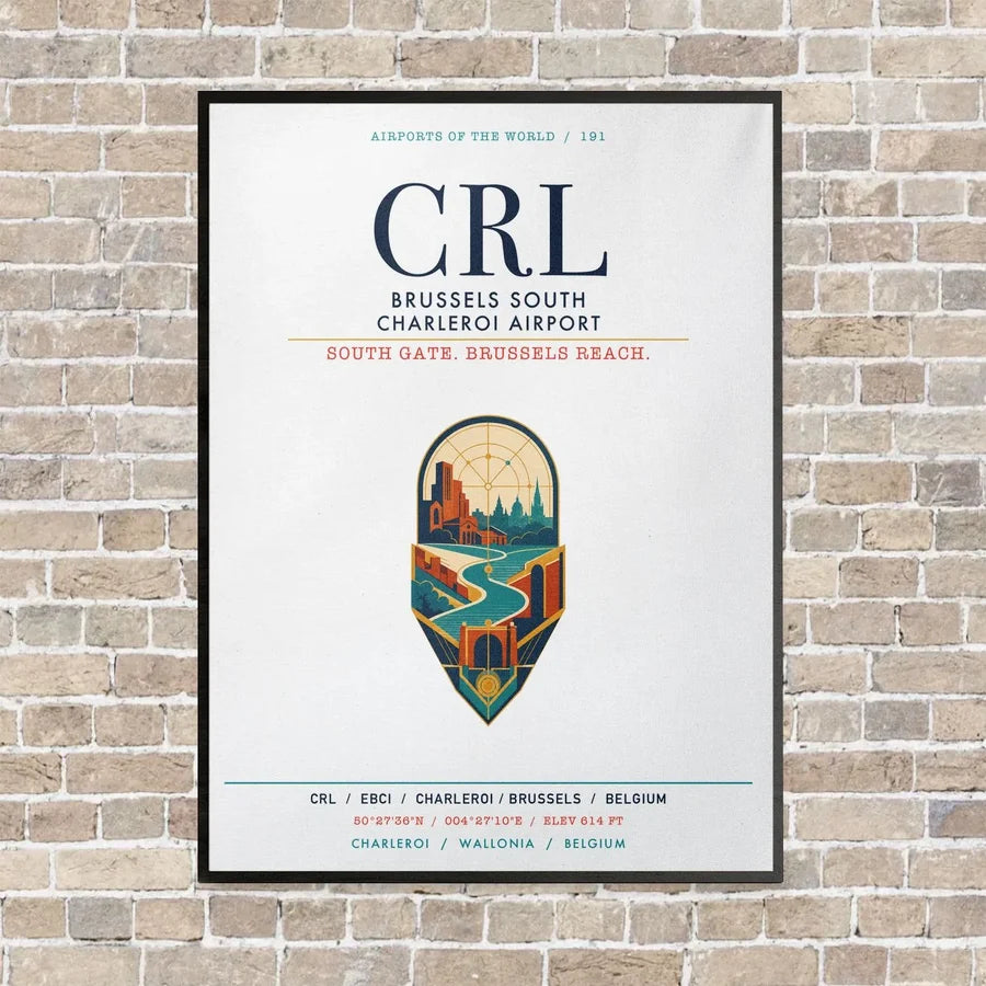 Brussels South Charleroi Airport CRL vertical canvas print - framed - white background