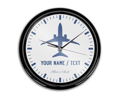 Your Name / Text aviation themed wall clock, premium wood and metal.