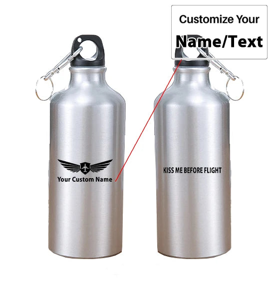 KISS ME BEFORE FLIGHT aviation design on thermos, vacuum-insulated.