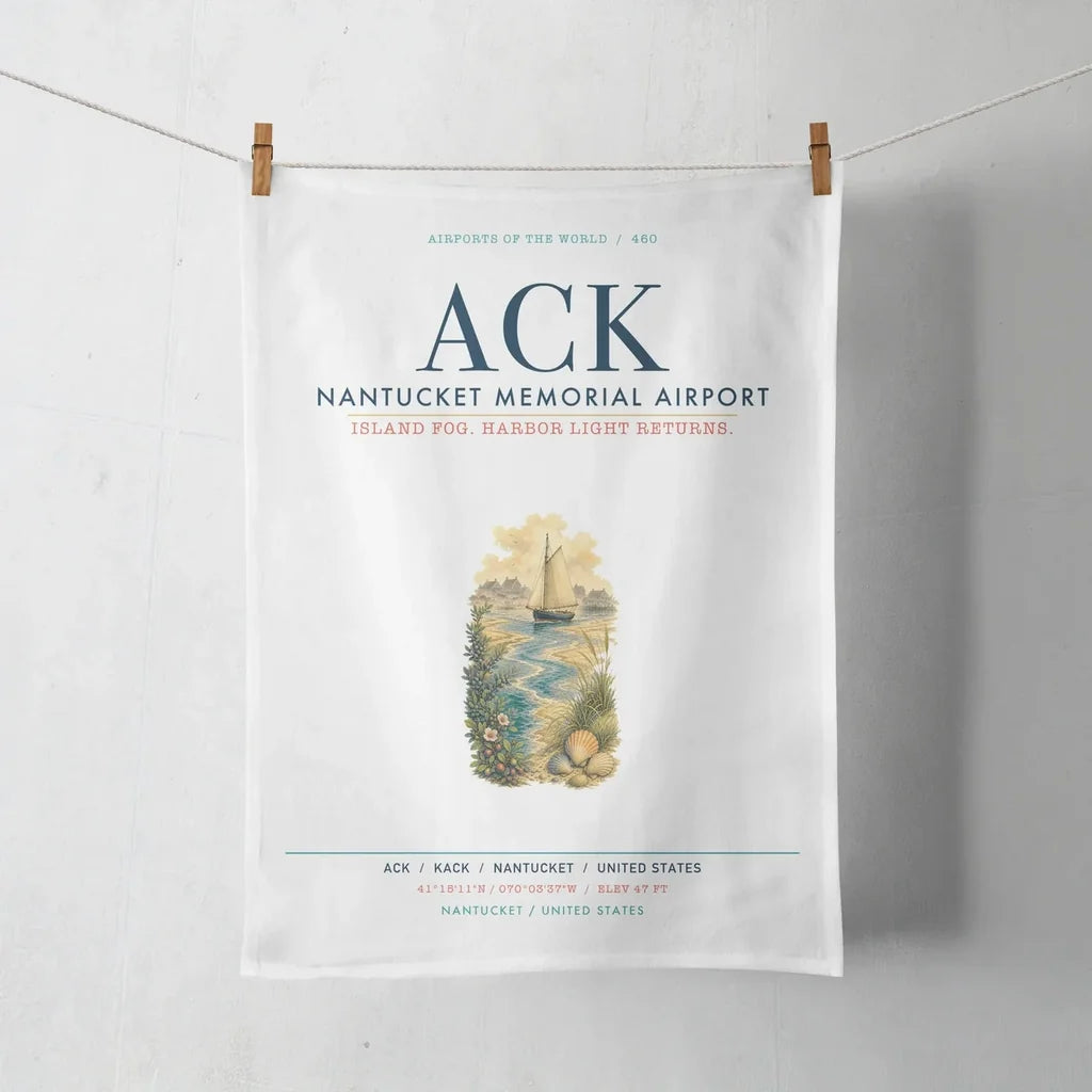 Nantucket Memorial Airport (ACK) design on white towel