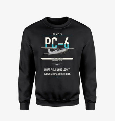 Pilatus PC-6 Porter design on black sweatshirt