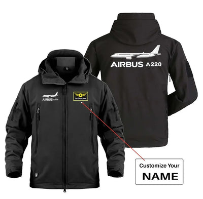 The Airbus A220 Military Jackets (Customizable) aviation design printed on heavy cotton shell with field-style pockets milita.
