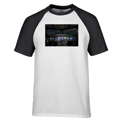 Airbus A380 Cockpit aviation design printed on soft cotton raglan T-shirt.